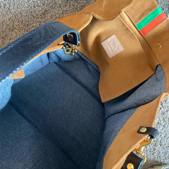 Clare V Simple Tote Camel Suede Nappa Mini Stripe - Picture 5 of 9